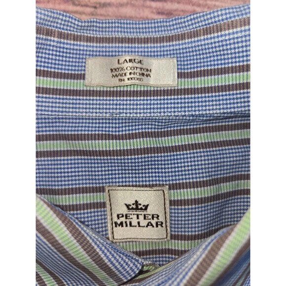 Peter Millar Mens Blue-Green Striped Dress Shirt Large - Picture 5 of 6